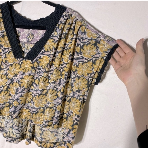 Free People Yellow Floral Leilani Crop With Crochet Lace Trim S - Picture 13 of 13